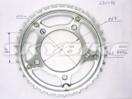 Задняя звезда 520-36, 5отв, skymoto WOLF-200 запчасти на мотоцикл, копия, TH-231