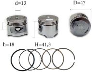 Поршень на мопед 4 такти, 70 кубів, 47 мм, DELTA-70, нові оригінальні запчастини, Китай
