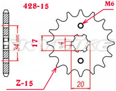 Провідна зірка 428-15, на мотоцикл skybike BURN, skymoto BIRD-125, копія, TH-19